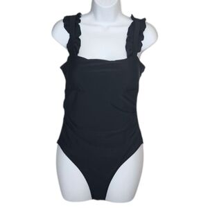 Aimage Black Ruffel Strap 1 Piece Swim Suit Size M, NWT